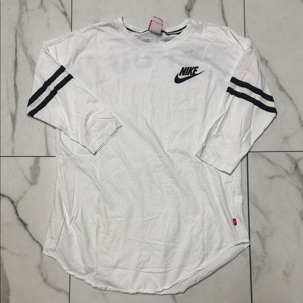 Nike Women's White 3 Quarter Sleeve Tee with Black Stripes